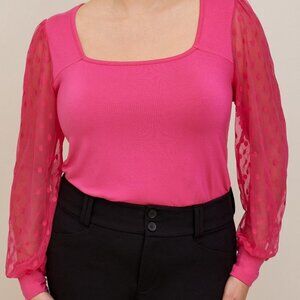 Torrid Pink super soft dot mesh sleeve top